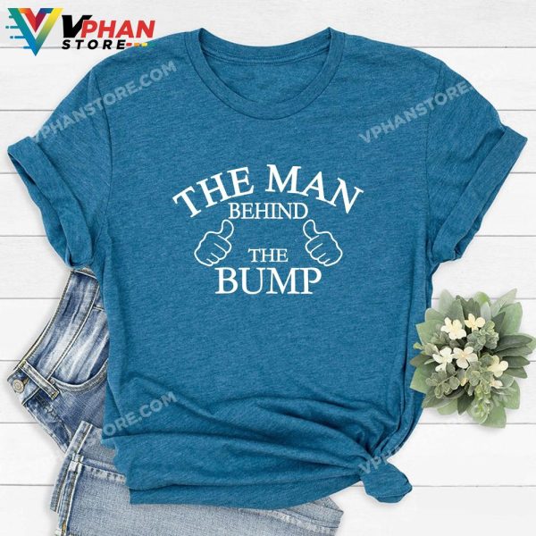 Dad Fathers Day Baby Announcement Tee Dad Surprise T-Shirt Funny Pregnancy The Man Behind The Bump Shirt