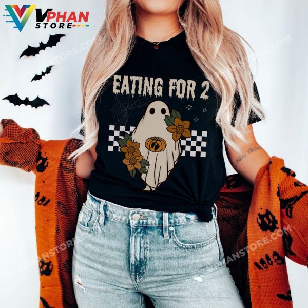 Eating For 2 Groovy Ghost Matching Couple Pregnancy Funny Baby Announcement Halloween Reveal Shirt New Mom To Be Gift