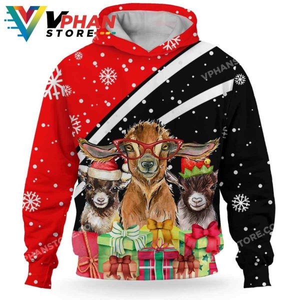 Goat Christmas Funny Snow Red 3D Hoodie