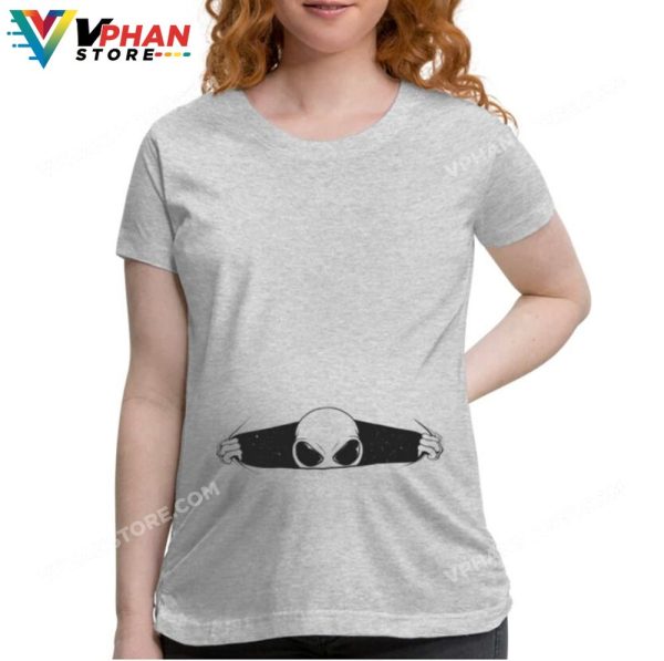 Grey Alien Maternity Shirt For Women Funny Peeking Gray UFO Paranormal Halloween Conspiracy Theory Roswell Believe Pregnancy Gift Idea