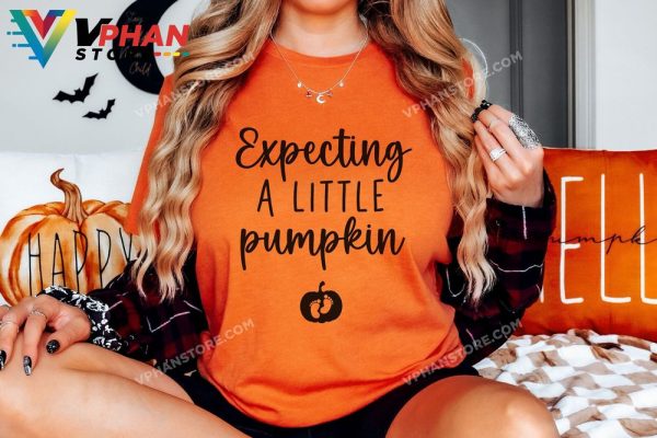 Expecting A Little Pumpkin Halloween Pregnancy Announcement Fall Baby Couples Maternity Shirts