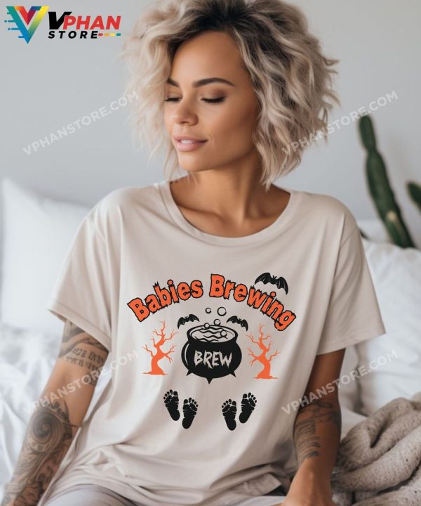 Halloween Twin Pregnancy Announcement Baby Brewing Couples Maternity Shirt