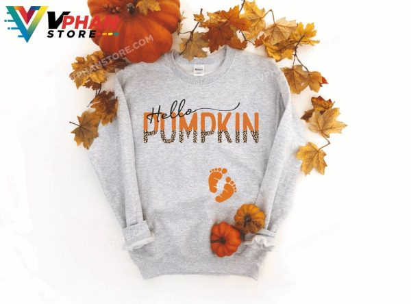 Hello Pumpkin Leopard Pregnancy Announcement New Mom Dad Sweatshirt