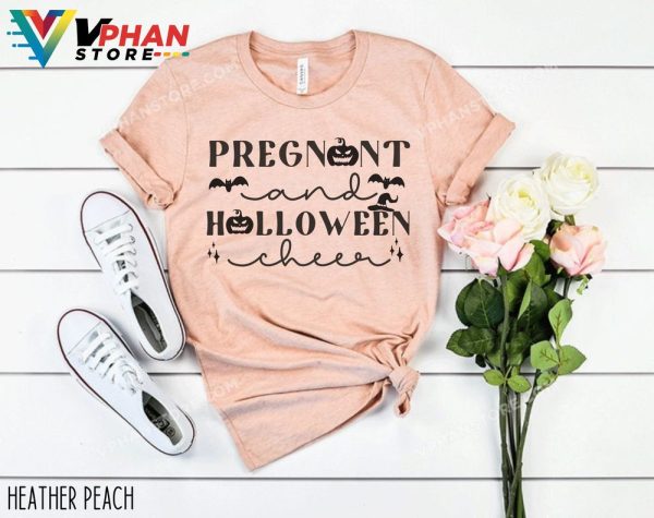 Pregnant Halloween Cheer Pregnancy Announcement Baby Shower Gift Mom To Be T-Shirt