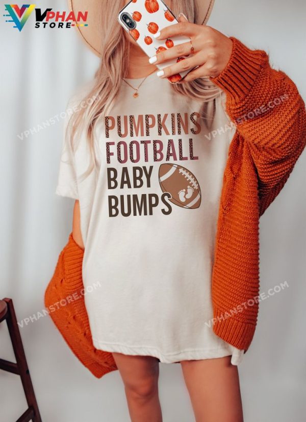 Pumpkins Football Baby Bumps Pregnancy Announcement Shirt Thanksgiving Tee Funny Mommy Outfit