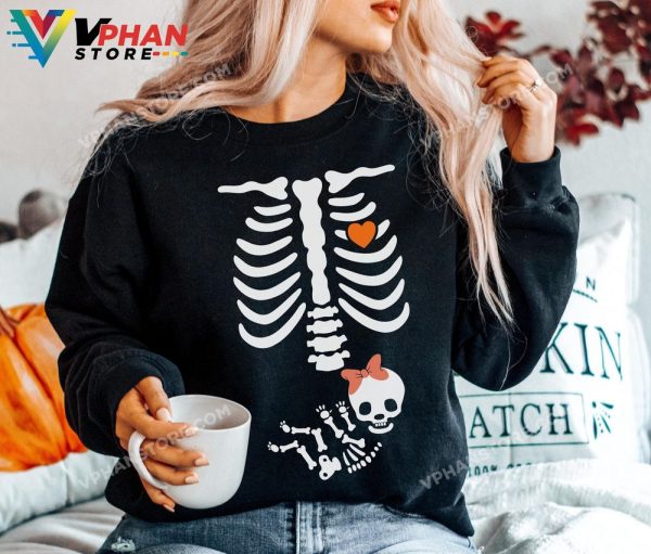 Skeleton Halloween Maternity New Baby Girl Pregnancy Announcement Shirt Pregnant Women Mom Mommy Gift