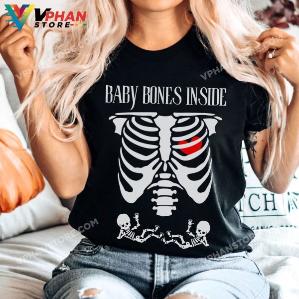 Skeleton Matching Couples Pregnancy Reveal Funny Baby Twin Announcement Halloween Maternity Pregnant Shirt