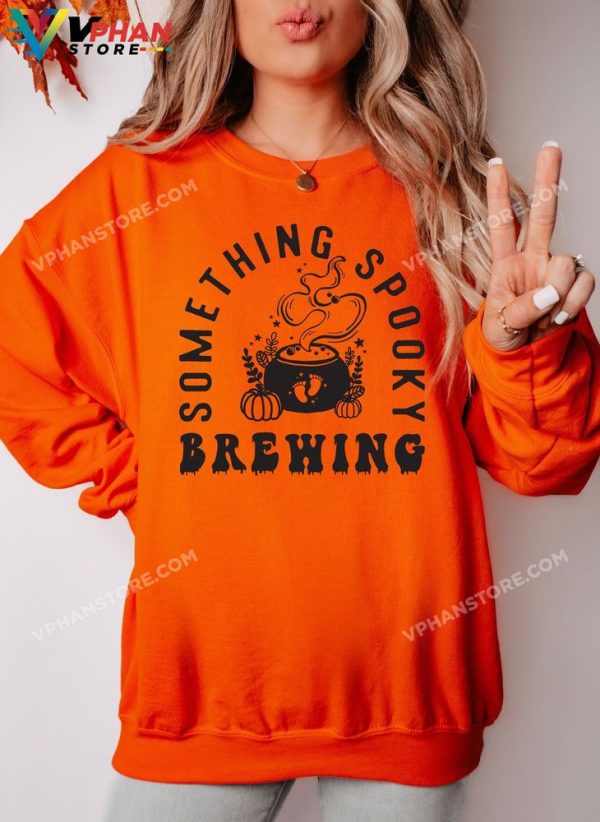 Something Spooky Brewing Halloween Pregnancy Baby Announcement Shirt Maternity Sweater