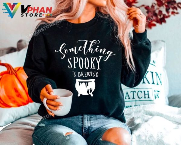 Something Spooky Is Brewing Halloween Maternity Pregnancy Announcement T-Shirt