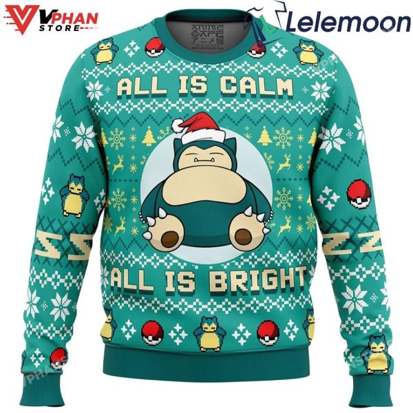 All Is Calm All Is Bright Snorlax Christmas Vintage Sweater