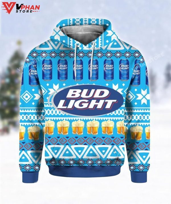 Bud Light Beer Ugly Christmas Sweater All Over Printed Hoodie