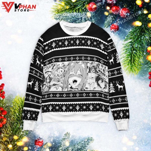 Anime Ahegao Christmas Sweater, Funny Cute Character Sweater