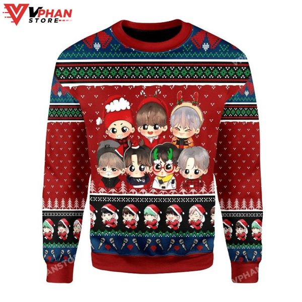 BTS Band Chibi 3D Sweatshirt Ugly Christmas Sweater