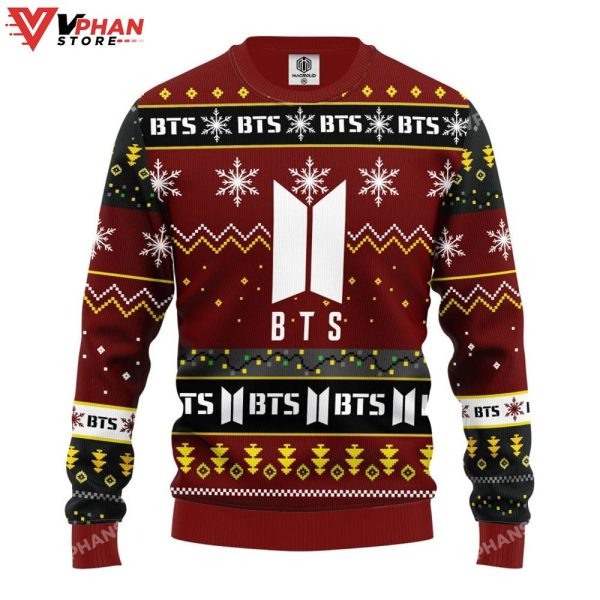 BTS Red Brown Ugly Christmas Sweater All Over Printed