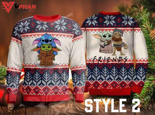 Baby Yoda Stitch And Friends Christmas Sweater