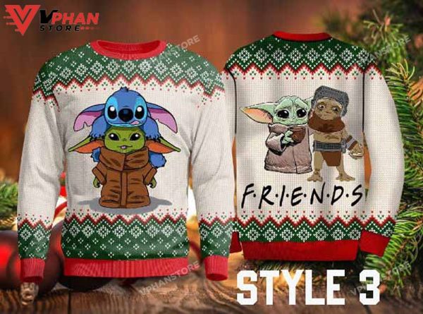 Baby Yoda Stitch And Friends Christmas Sweater