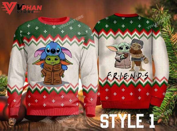 Baby Yoda Stitch And Friends Christmas Sweater