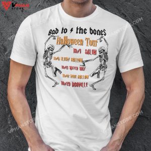 Bad To The Bones Rock And Roll Halloween Tour Skeleton T Shirt 1