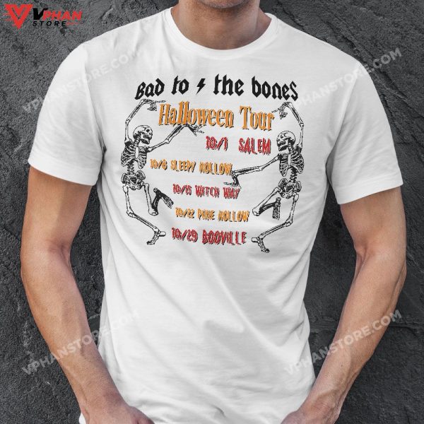 Bad To The Bones Rock And Roll Halloween Tour Skeleton T-Shirt