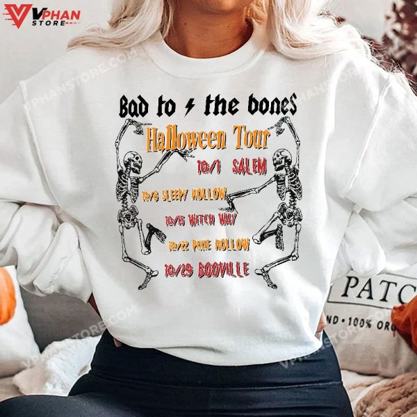 Bad To The Bones Rock And Roll Halloween Tour Skeleton T-Shirt