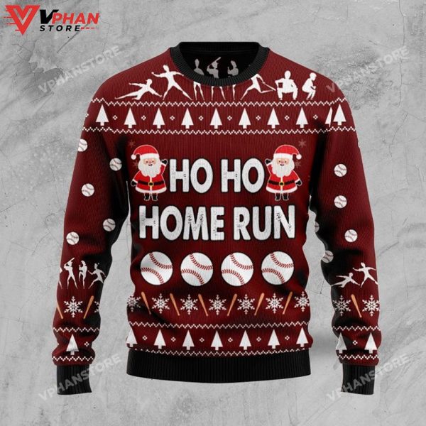 Baseball Hoho Home Run 3D Sweatshirt Ugly Christmas Sweater