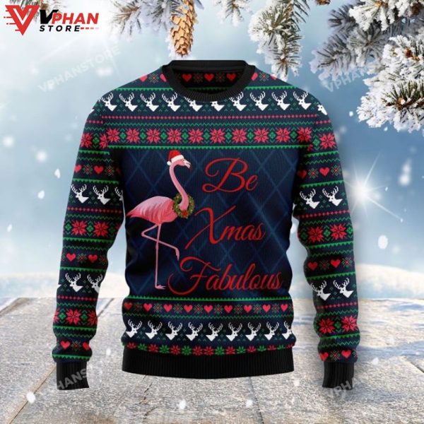 Be Xmas Fabulous Flamingo 3D Sweatshirt Ugly Christmas Sweater