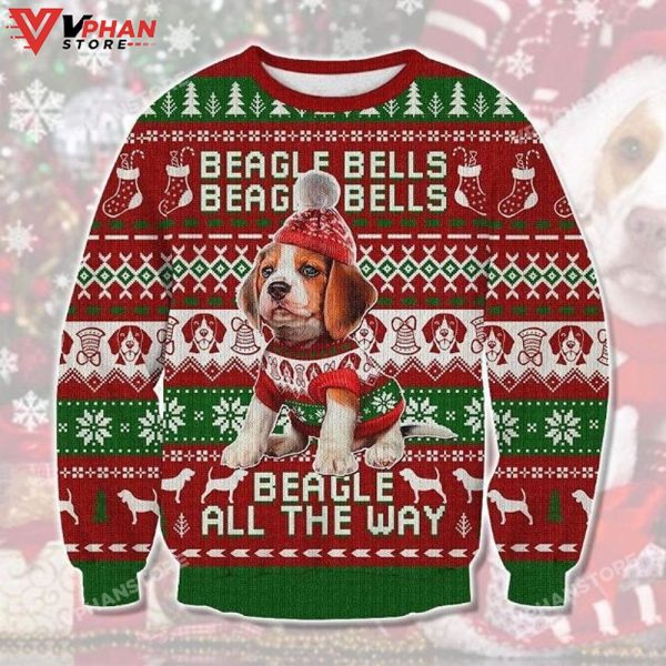 Beagle All The Way Ugly Christmas Sweater All Over Printed