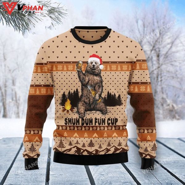 Bear Camping Shuh Duh Fuh Cup Ugly Christmas Sweater