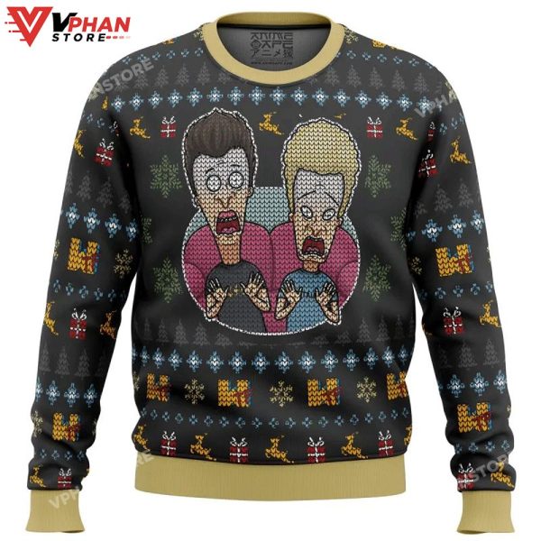 Beavis and Butthead Surprise Reaction 3D Christmas Sweater