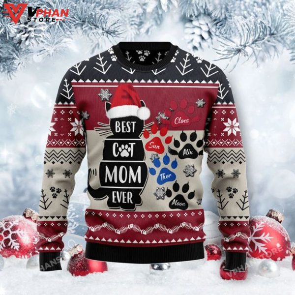 Best Cat Mom Ever 3D Sweatshirt Ugly Christmas Sweater