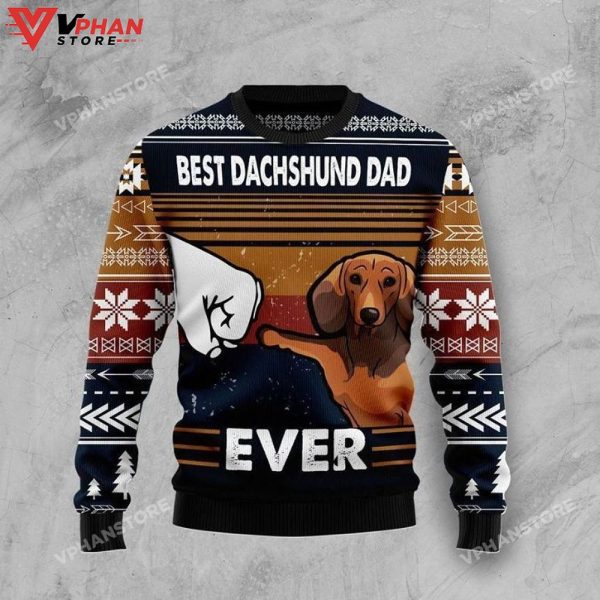 Best Dachshund Dad Ever 3D Ugly Christmas Sweater