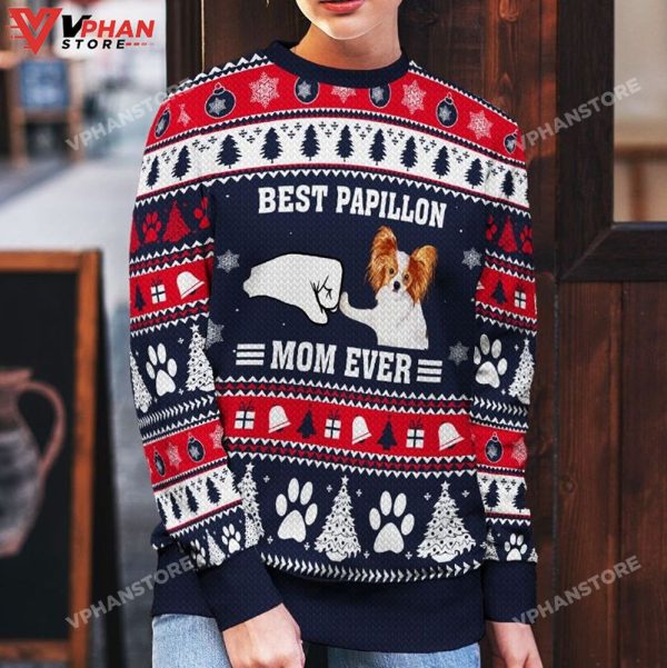 Best Papillon Dad Ever Ugly Christmas Sweater