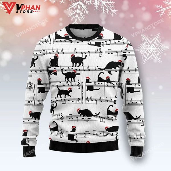 Black Cat Music Ugly Christmas Sweater Wool Knitted