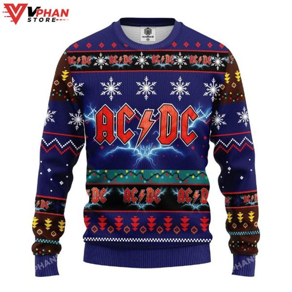 Blue ACDC Rock Band Ugly Christmas Sweater