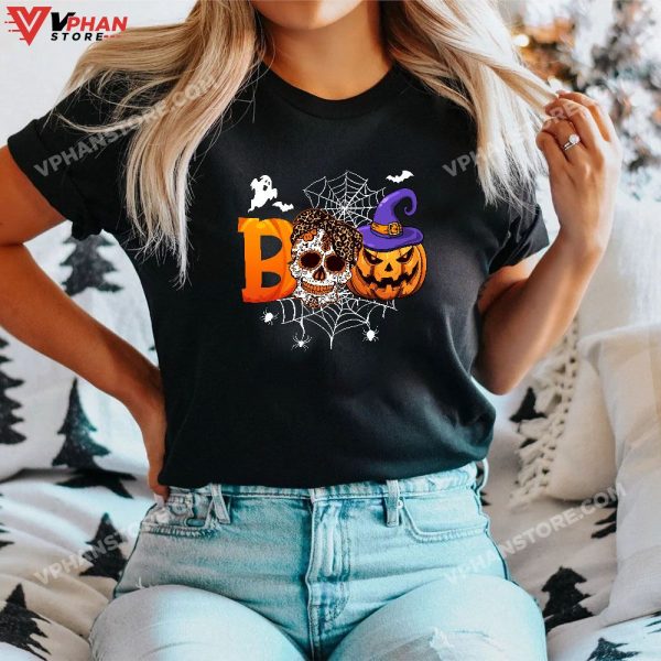 Boo Skull Pumpkin Ghost Skeleton Funny Halloween Costume T-Shirt