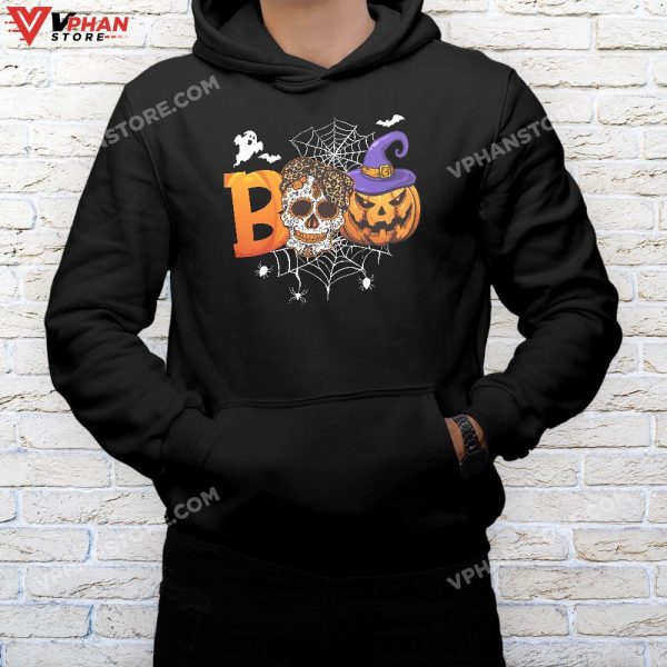 Boo Skull Pumpkin Ghost Skeleton Funny Halloween Costume T-Shirt