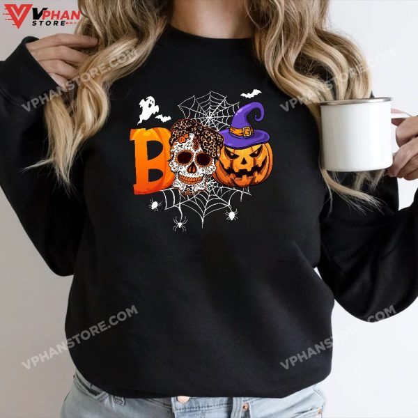 Boo Skull Pumpkin Ghost Skeleton Funny Halloween Costume T-Shirt