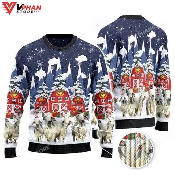 Brahman Cattle Lovers Christmas Snow Farm Ugly Christmas Sweater