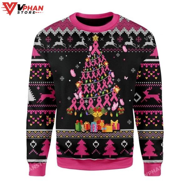 Christmas Tree Pink Ribbon Breast Cancer Awareness Ugly Christmas Sweater