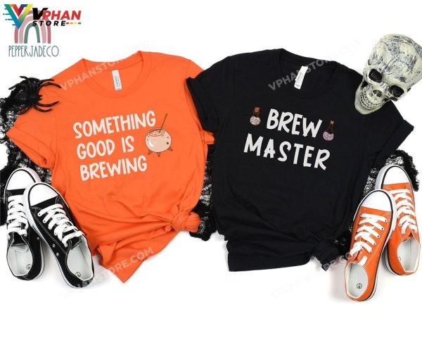 Brew Master Something Good Is Brewing Couples Halloween Pregnancy Announcement T-Shirt