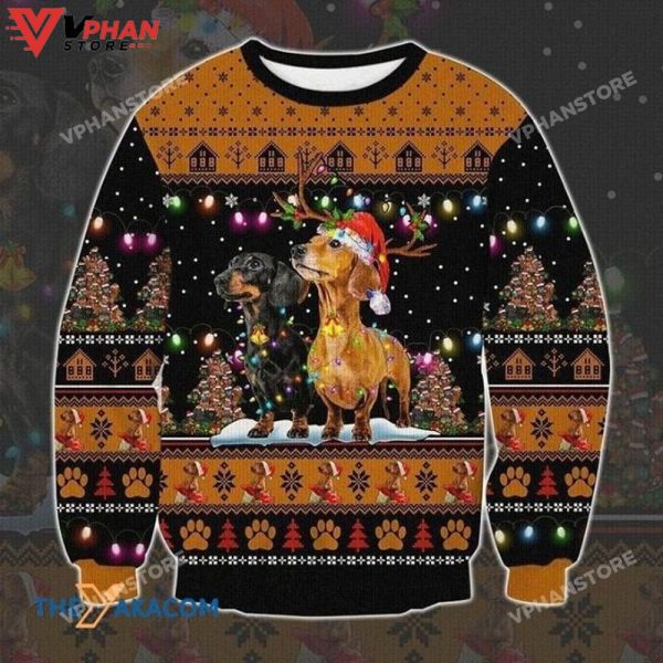 Brown Dachshund 3D Sweatshirt Ugly Christmas Sweater