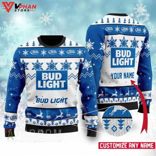 Bud Light Beer Drink Lover Personalized Xmas Ugly Christmas Sweater