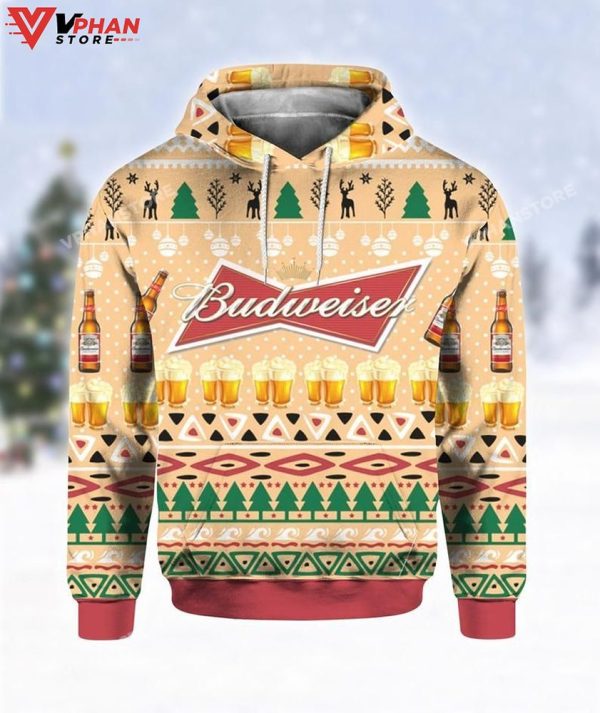 Budweiser Beer Bottle Ugly Christmas Sweater All Over Printed