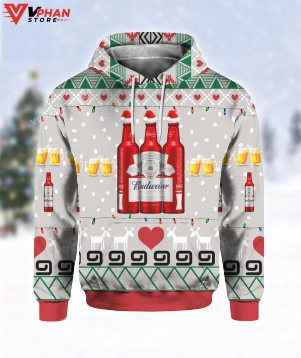 Budweiser Beer Red Bottles Ugly Christmas Sweater 3D Hoodie