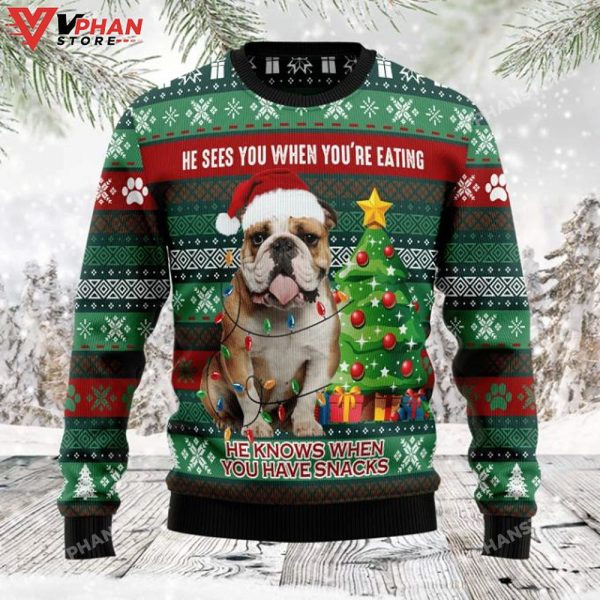 Bulldog Loves Snacks Xmas Womens Mens 3D Sweatshirt Christmas Sweater