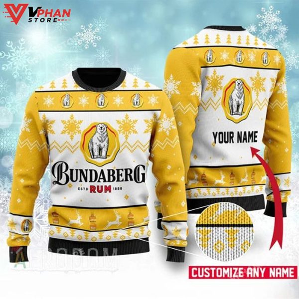 Bundaberg Rum Drink Lover Personalized Xmas Ugly Christmas Sweater