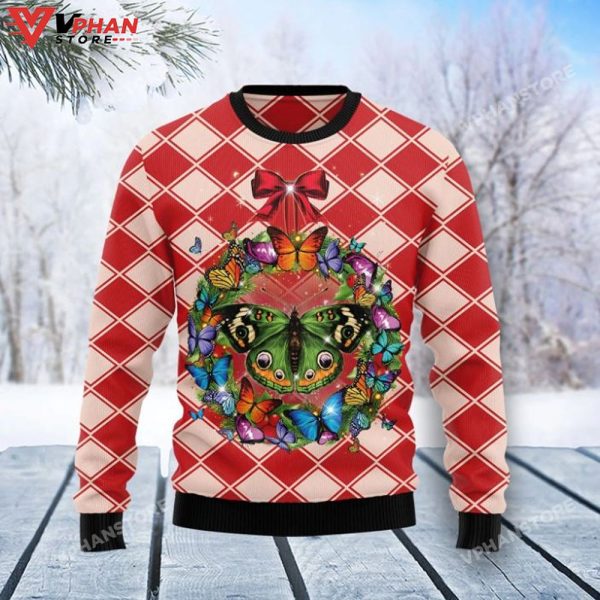 Butterfly Wreath Christmas 3D Sweatshirt, Ugly Christmas Sweater