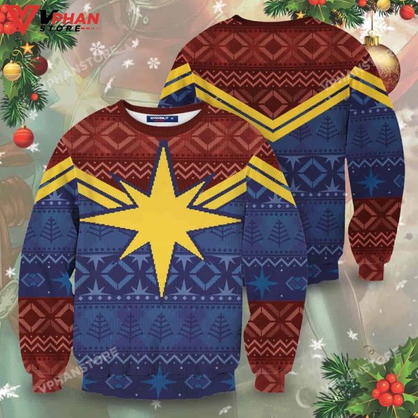 Captain Marvel Wool Knitted 3D Sweatshirt Protector Of Skies Christmas Sweater