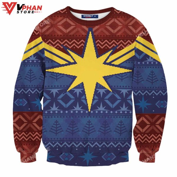 Captain Marvel Wool Knitted 3D Sweatshirt Protector Of Skies Christmas Sweater