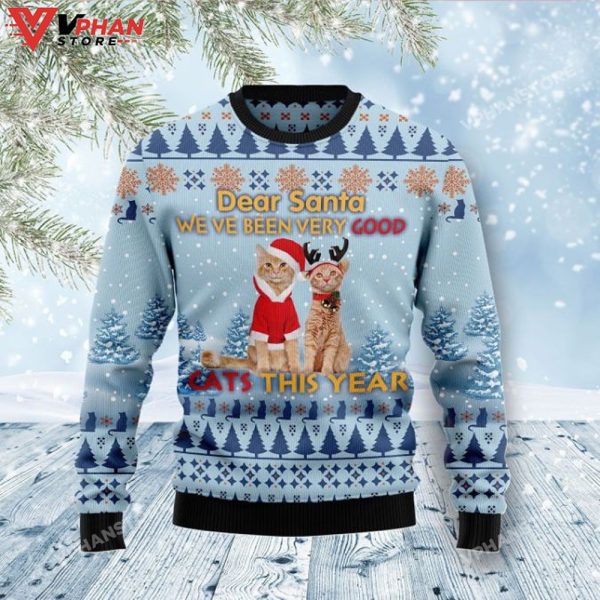 Cat Dear Santa Xmas 3D Ugly Christmas Sweater